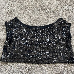 Black sequined dance costume top.